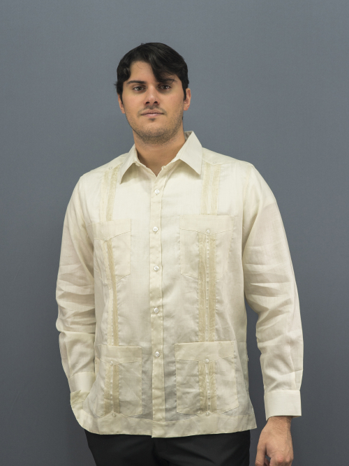 Men S Cuban Guayabera Mexican Wedding Shirt Champagne Linen