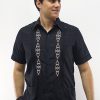 Men's Mexican Wedding Shirt Guayabera Embroidered Black D'Accord 2328