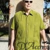 Men's Cuban Shirt Authentic Cuban Guayabera Shirt Micro Fiber Linen Look Olive D'Accord 2440