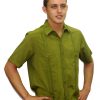 Men's Authentic Cuban Guayabera Shirt Micro Fiber Linen Look Olive D'Accord 2440