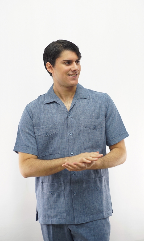 Guayabera Denim Blue Leisure Suit Safari Set Made in USA D'Accord 828