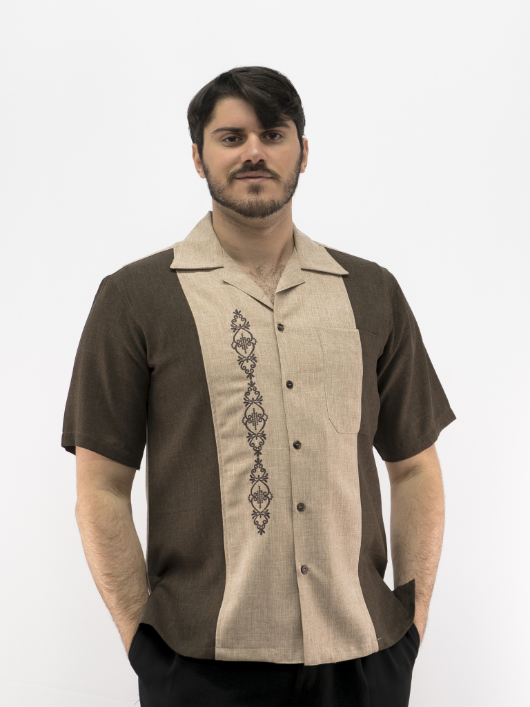 Cuban Retro Shirt Men's Casual Shirt Brown Embroidered Made in Miami ...