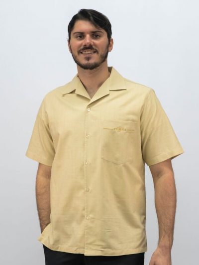 Men's Casual Shirt Embroidered Beige 100% Cotton D'Accord 5162