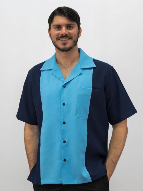 Men's Cuban Collar Retro Bowling Shirt Blue Navy D'Accord 5894 ...