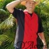 Men's Cuban Collar Retro Guayabera Shirt Embroidered Red D'Accord 5031