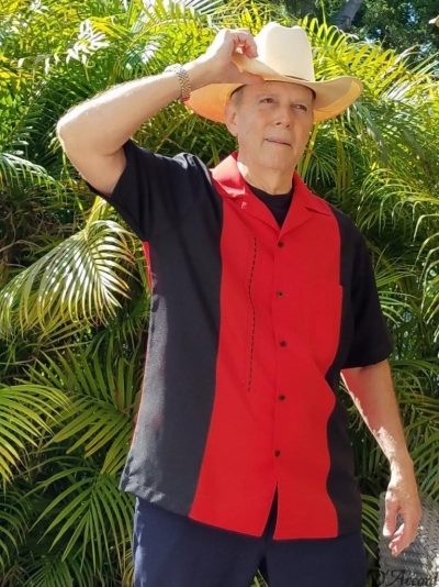 Men's Cuban Collar Retro Guayabera Shirt Embroidered Red D'Accord 5031