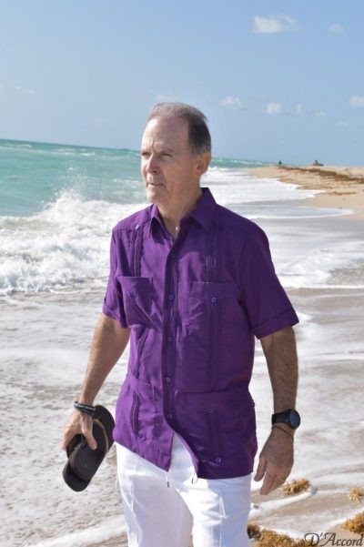 Men's Authentic Cuban Guayabera Shirt Micro Fiber Linen Look Deep Purple D'Accord 2440