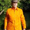 Men's Cuban Guayabera 100% Linen Orange Long Sleeves D'Accord 2264