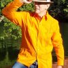 Men's Cuban Guayabera 100% Linen Orange Long Sleeves D'Accord 2264