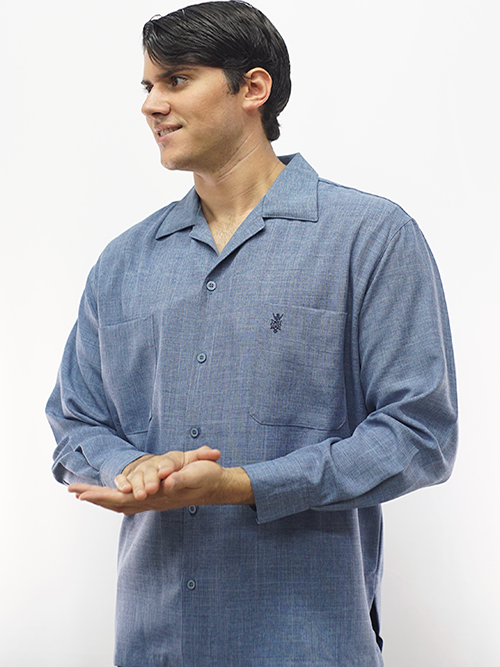 Men's Long Sleeve Blue Dress Casual shirt Premium Cotton D'Accord 448