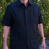 Men's Mexican Embroidered Wedding Shirt JET BLACK 100% Micro Fiber D'Accord 2327