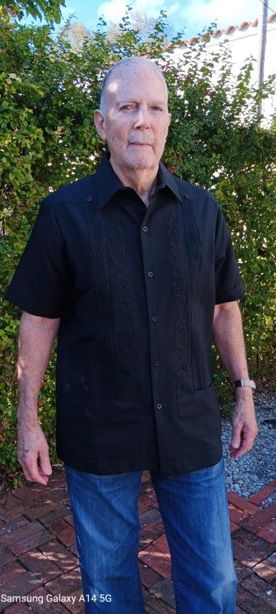 Men's Mexican Embroidered Wedding Shirt JET BLACK 100% Micro Fiber D'Accord 2327