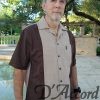 Cuban Camp Collar Two Tone Retro Bowling Shirt Linen Look D'Accord 5032