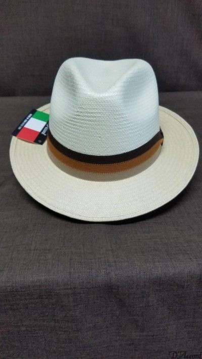 Men's Authentic Panama Style Hat with Tri- Color Band Brown Rust Tan D'Accord 1004