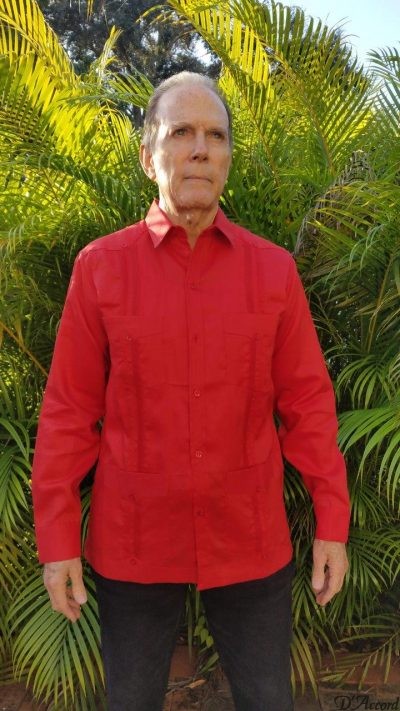 Mens Cuban Guayabera Shirt Red Valentines 100% Linen D'Accord 2264