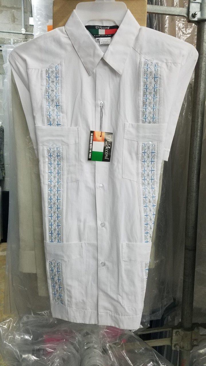 Cuban Shirt Mexican Embroidered White Guayabera Shirt D'Accord 2272