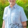 Authentic Guayabera Shirt Mexican Embroidery Blue Honeycomb Fabric Pima Cotton D'Accord 2272