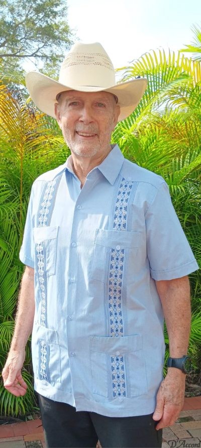 Authentic Guayabera Shirt Mexican Embroidery Blue Honeycomb Fabric Pima Cotton D'Accord 2272