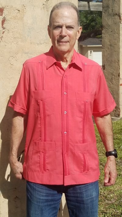 Men's Cuban shirt Authentic Cuban Guayabera Shirt White Micro Fiber Linen Look Coral D'Accord 2440