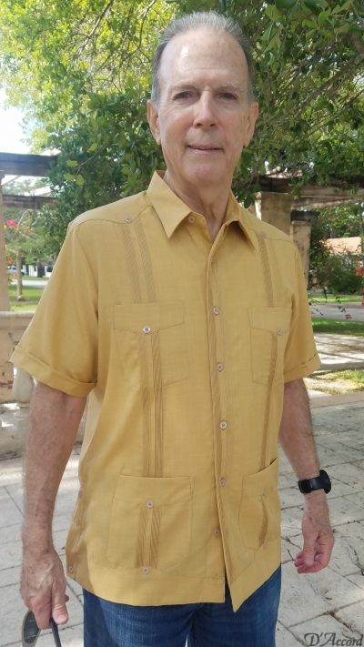 Men's Cuban shirt Authentic Cuban Guayabera Shirt White Micro Fiber Linen Look Gold D'Accord 2440