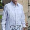 Men's Cuban Shirt Authentic Cuban Guayabera Wedding Shirt Long Sleeve Premium Irish Linen White D'Accord 2447