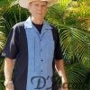 Men's Cuban Shirt Collar Guayabera Shirt Blue Black D'Accord 5031