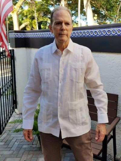 Men's Authentic Cuban Guayabera Shirt White 100% Linen D'Accord 2264