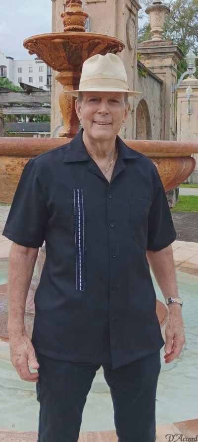 Men's Cuban Collar Guayabera Retro Shirt Black Linen Look Embroidered 5065 D'Accord
