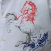 Men's Cuban Collar Retro Shirt American Battle Horse Red White and Blue Embroidered D'Accord 5668