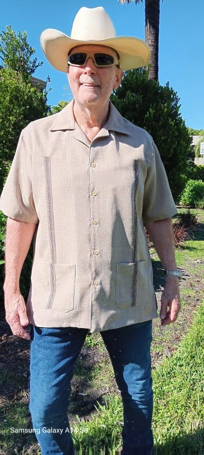 Men's American Guayabera Tan/Brown Embroidery Made in USA D'Accord 2331