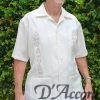 Men's American Guayabera Ivory/Tan Embroidery Made in USA D'Accord 2332
