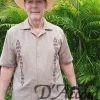 Men's American Guayabera Tan/Brown Embroidery Made in USA D'Accord 2332