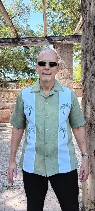 Mens Casual Shirt Exclusive Embroidery Four Palms Sage/White D'Accord 5055