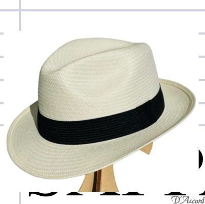 Men's Authentic Panama Hat Fedora Natural Navy Band D'Accord 1001