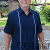 Mens Casual Shirt Navy White Insert White Saddle Stitching Micro Fiber D'Accord 5012
