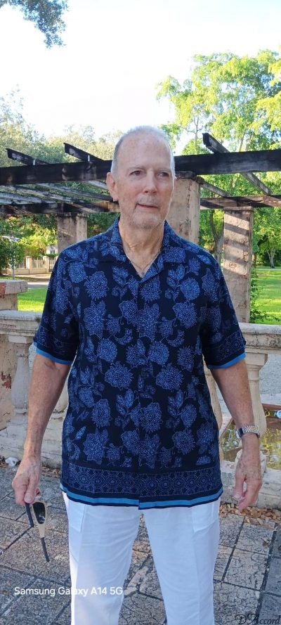 Mens Casual Shirt Deep Blue Ocean Print Micro Fiber D'Accord 5961