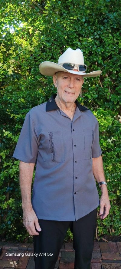 Men's Two Tone Retro Cuban Collar Casual Shirt Black/Gun Metal Embroidered D'Accord 5975