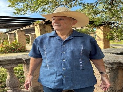 Men's American Guayabera Deep Blue Embroidery Made in USA D'Accord 2383
