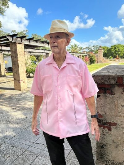 Men's Dual Embroidery Retro Cuban Collar Casual Shirt PINK D'Accord 5960 NEW !